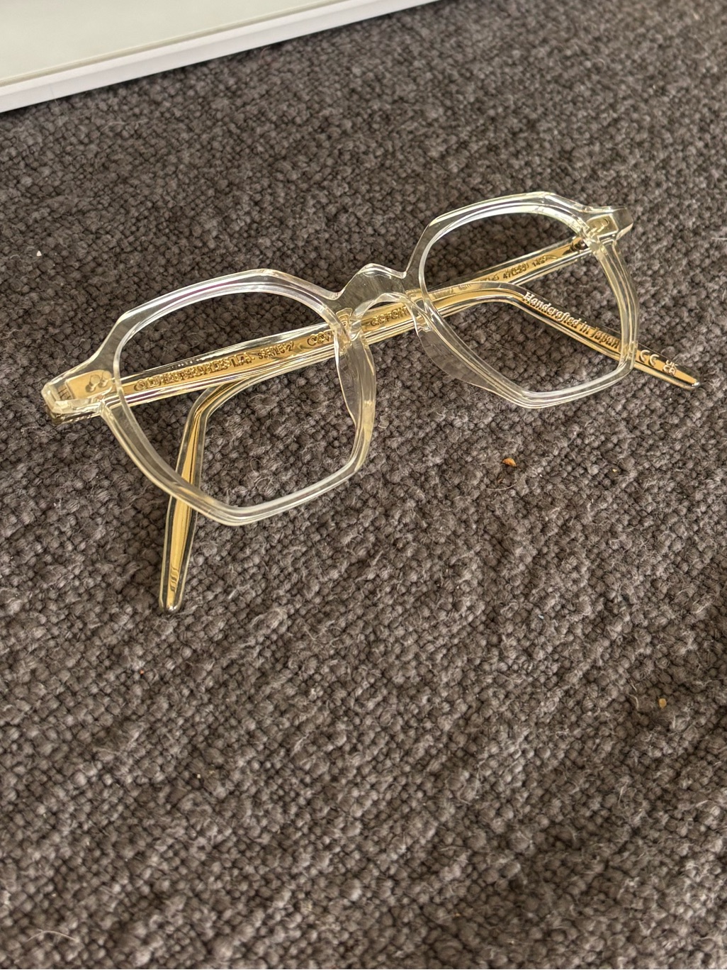 Oliver Peoples Clear Crystal And Gold Hexagon Frame Glasses